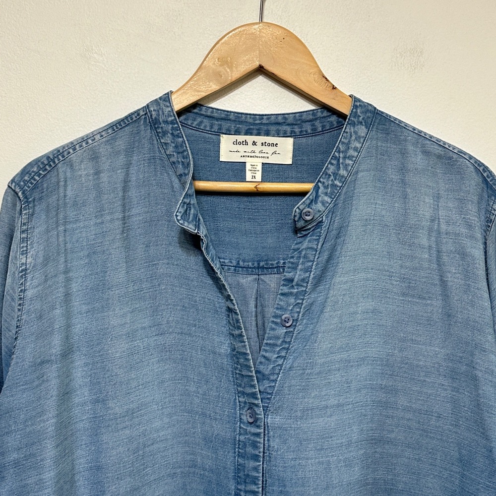 Cloth & Stone Anthropologie Tencel Button Down Shirt Womens Plus 2X Blue Relaxed - Picture 2 of 9